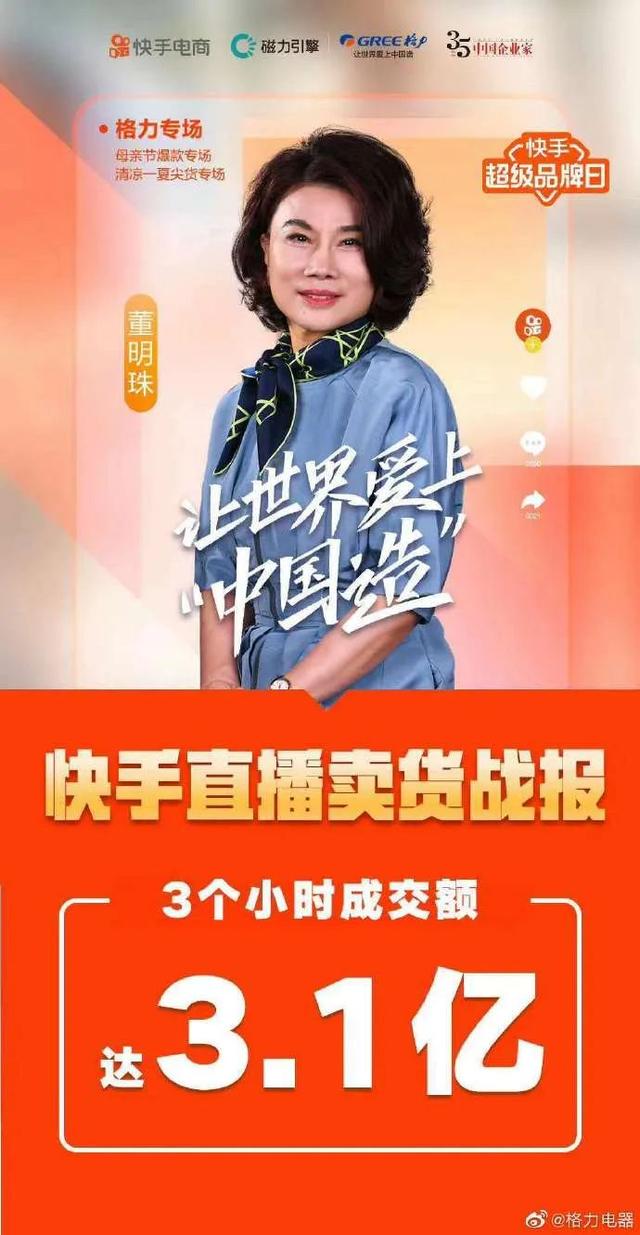 直播3小时带货3亿，昨夜董明珠加冕快手“女王”！之前抖音翻车只是“意外”？